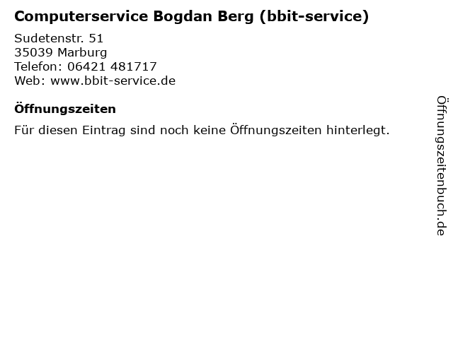 Computerservice Bogdan Berg (bbit-service) in Marburg: Adresse und Öffnungszeiten