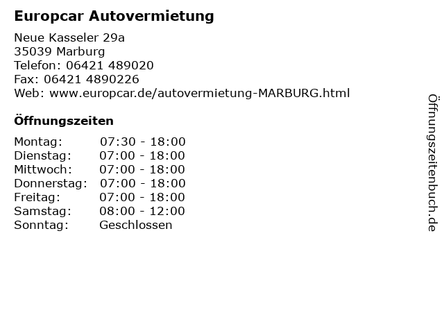 Europcar Autovermietung in Marburg: Adresse und Öffnungszeiten