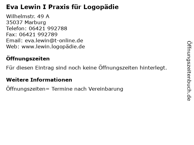 Eva Lewin I Praxis für Logopädie in Marburg: Adresse und Öffnungszeiten