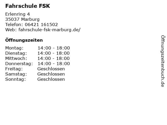 Fahrschule FSK in Marburg: Adresse und Öffnungszeiten