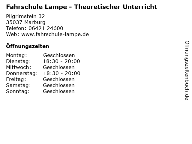 Fahrschule Lampe - Theoretischer Unterricht in Marburg: Adresse und Öffnungszeiten