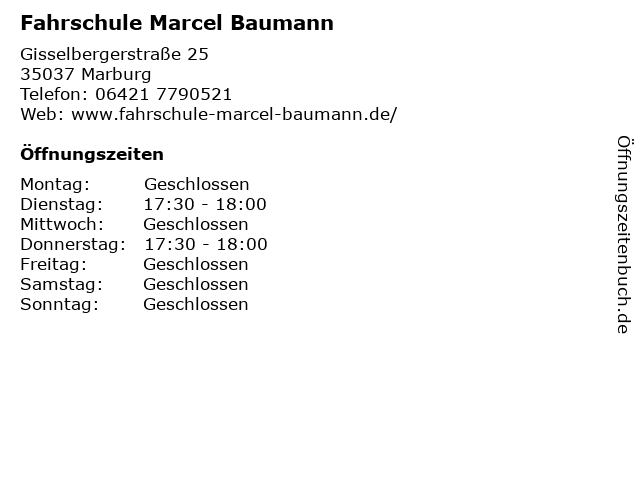 Fahrschule Marcel Baumann in Marburg: Adresse und Öffnungszeiten