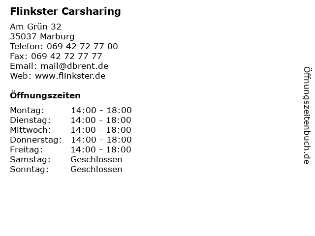 Flinkster Carsharing in Marburg: Adresse und Öffnungszeiten