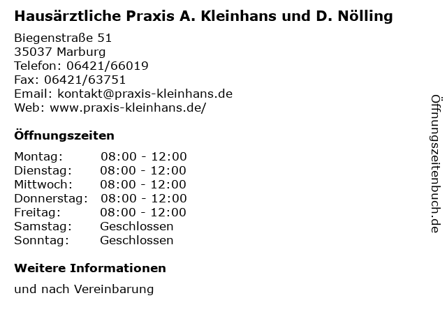Hausärztliche Praxis A. Kleinhans und D. Nölling in Marburg: Adresse und Öffnungszeiten