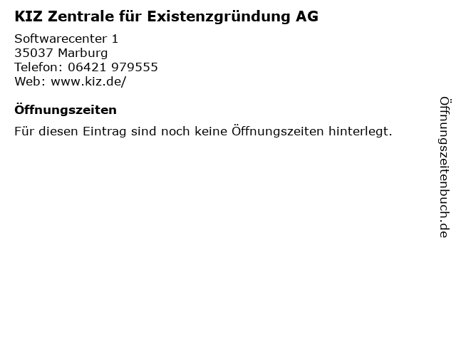 KIZ Zentrale für Existenzgründung AG in Marburg: Adresse und Öffnungszeiten