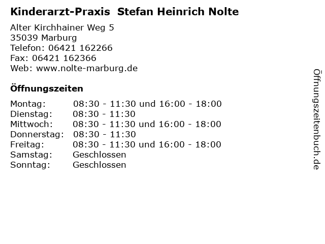 Kinderarzt-Praxis  Stefan Heinrich Nolte in Marburg: Adresse und Öffnungszeiten