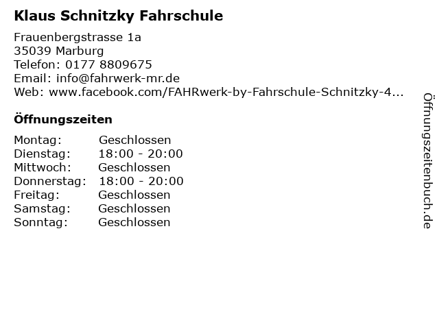 Klaus Schnitzky Fahrschule in Marburg: Adresse und Öffnungszeiten