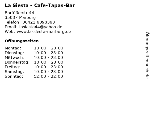 La Siesta - Cafe-Tapas-Bar in Marburg: Adresse und Öffnungszeiten