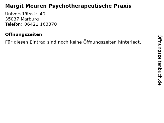 Margit Meuren Psychotherapeutische Praxis in Marburg: Adresse und Öffnungszeiten