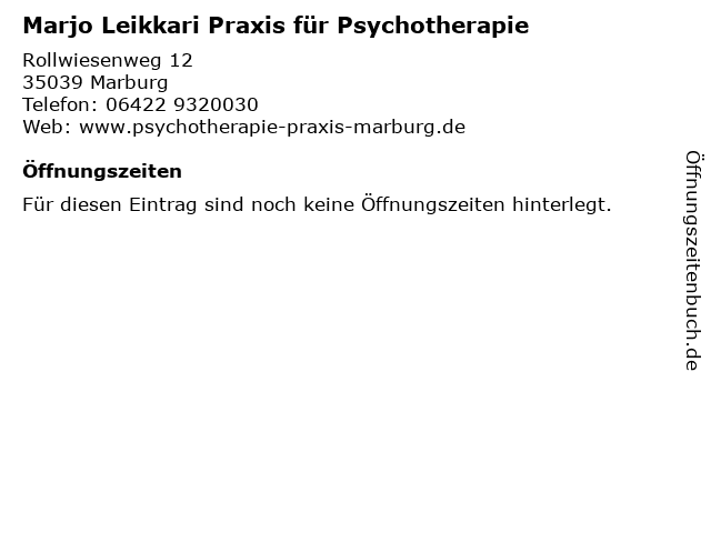 Marjo Leikkari Praxis für Psychotherapie in Marburg: Adresse und Öffnungszeiten