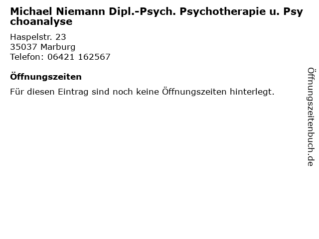 Michael Niemann Dipl.-Psych. Psychotherapie u. Psychoanalyse in Marburg: Adresse und Öffnungszeiten