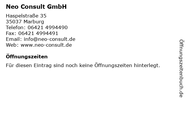 Neo Consult GmbH & Co. KG Wirtschaftsberater in Marburg: Adresse und Öffnungszeiten