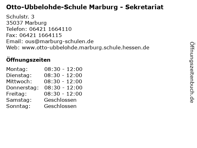 Otto-Ubbelohde-Schule Marburg - Sekretariat in Marburg: Adresse und Öffnungszeiten