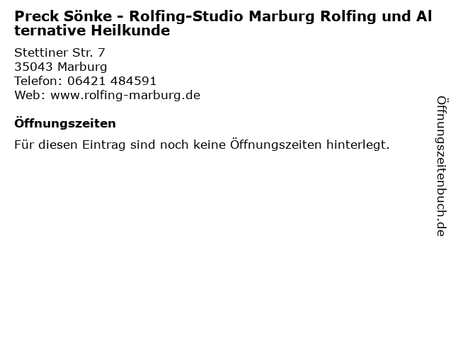Preck Sönke - Rolfing-Studio Marburg Rolfing und Alternative Heilkunde in Marburg: Adresse und Öffnungszeiten