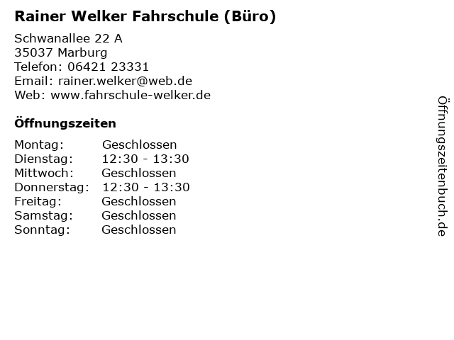 Rainer Welker Fahrschule (Büro) in Marburg: Adresse und Öffnungszeiten