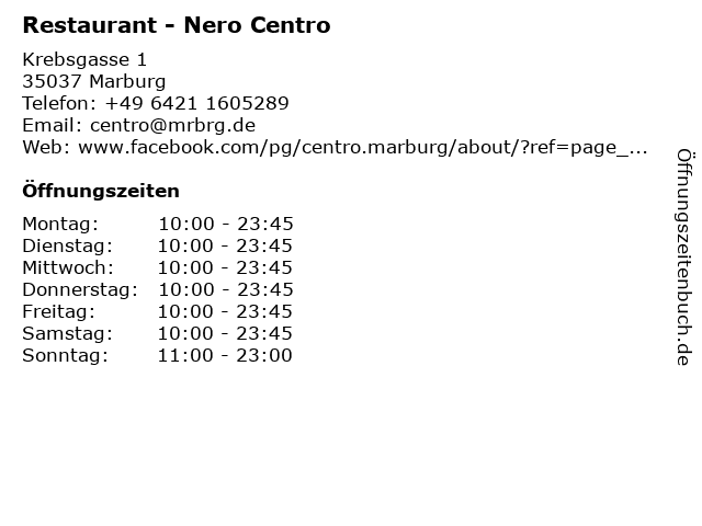 Restaurant - Nero Centro in Marburg: Adresse und Öffnungszeiten