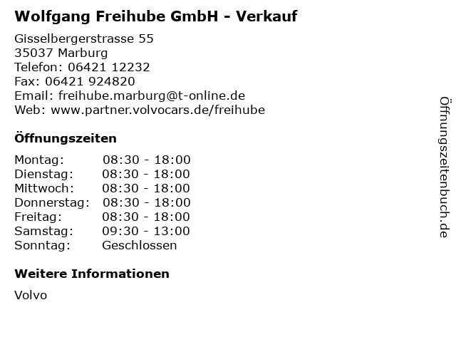 Wolfgang Freihube GmbH - Verkauf in Marburg: Adresse und Öffnungszeiten