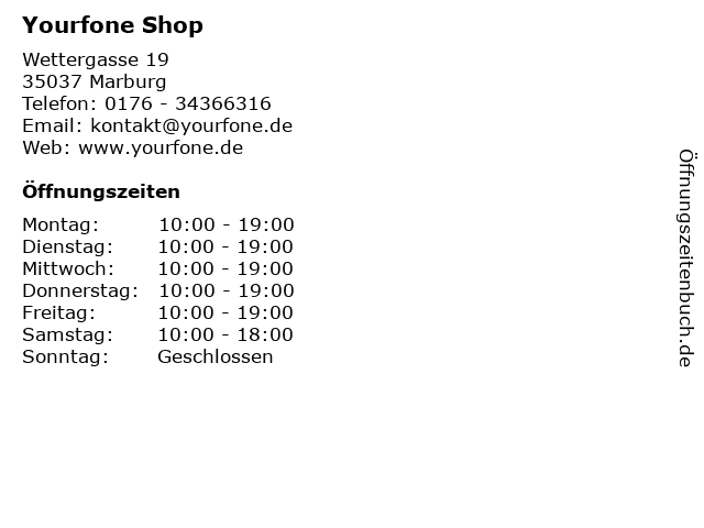 Yourfone Shop in Marburg: Adresse und Öffnungszeiten