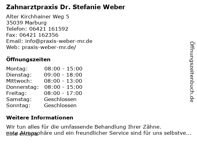 Zahnarztpraxis Dr. Stefanie Weber in Marburg: Adresse und Öffnungszeiten
