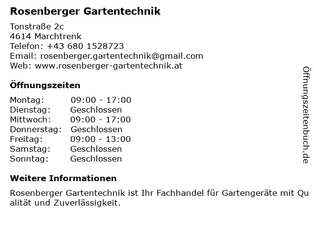 Rosenberger Gartentechnik in Marchtrenk: Adresse und Öffnungszeiten