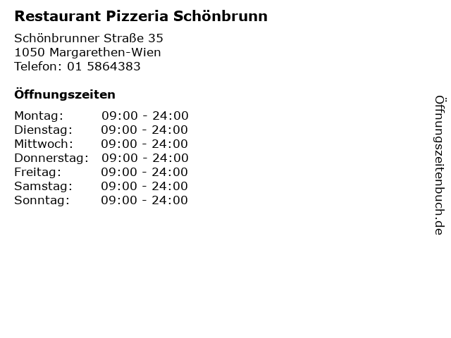 Restaurant Pizzeria Schönbrunn in Margarethen-Wien: Adresse und Öffnungszeiten
