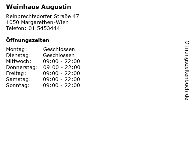 Weinhaus Augustin in Margarethen-Wien: Adresse und Öffnungszeiten