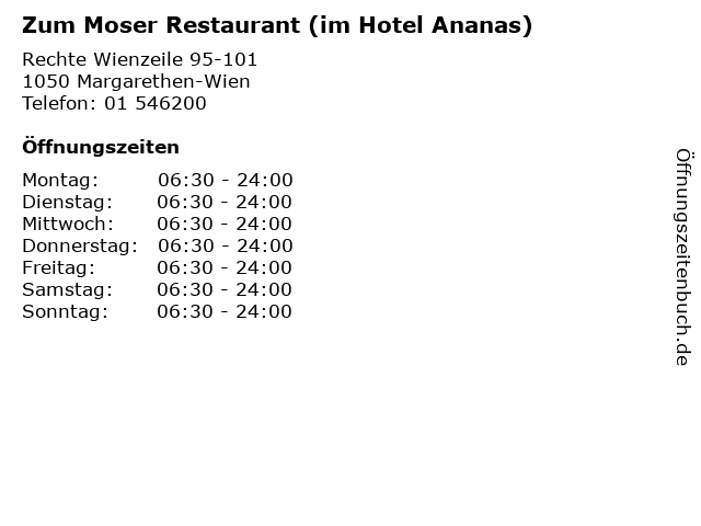 Zum Moser Restaurant (im Hotel Ananas) in Margarethen-Wien: Adresse und Öffnungszeiten
