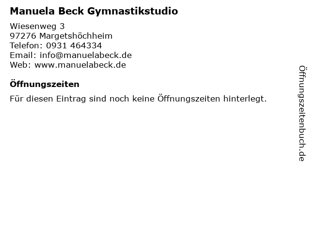 Manuela Beck Gymnastikstudio in Margetshöchheim: Adresse und Öffnungszeiten