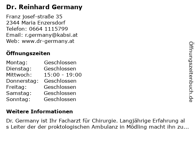 Dr. Reinhard Germany in Maria Enzersdorf: Adresse und Öffnungszeiten