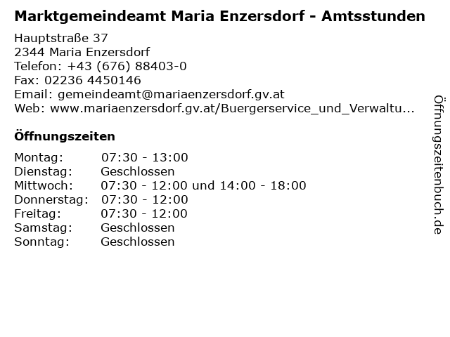Marktgemeindeamt Maria Enzersdorf - Amtsstunden in Maria Enzersdorf: Adresse und Öffnungszeiten