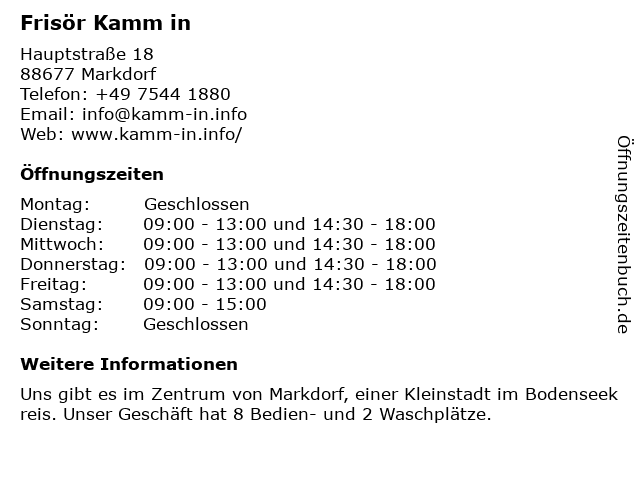 ᐅ Offnungszeiten Frisor Kamm In Brigitte Woble Hauptstr 18 In Markdorf