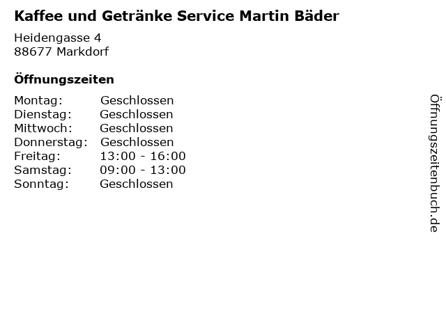Kaffee und Getränke Service Martin Bäder in Markdorf: Adresse und Öffnungszeiten