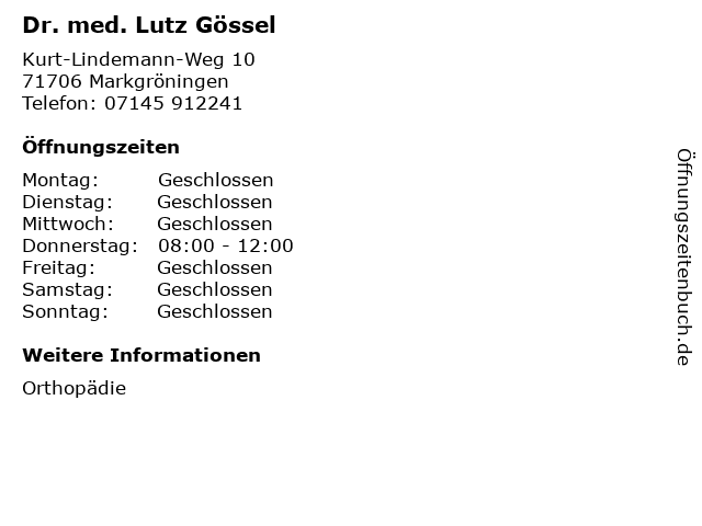 Dr. med. Lutz Gössel in Markgröningen: Adresse und Öffnungszeiten