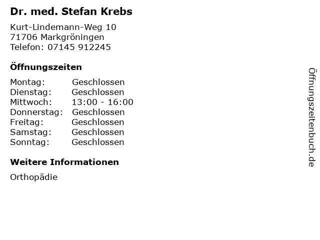 Dr. med. Stefan Krebs in Markgröningen: Adresse und Öffnungszeiten