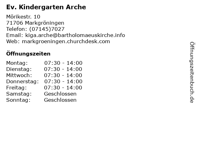 Ev. Kindergarten Arche in Markgröningen: Adresse und Öffnungszeiten