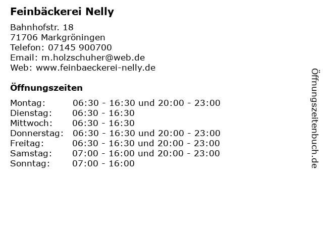 Feinbäckerei Nelly in Markgröningen: Adresse und Öffnungszeiten