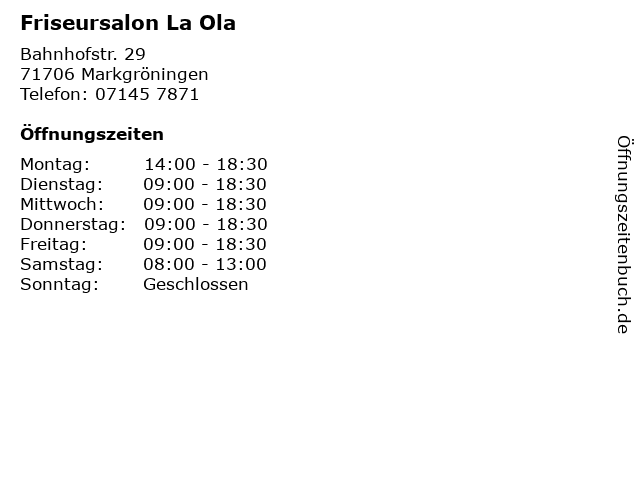 Friseursalon La Ola in Markgröningen: Adresse und Öffnungszeiten