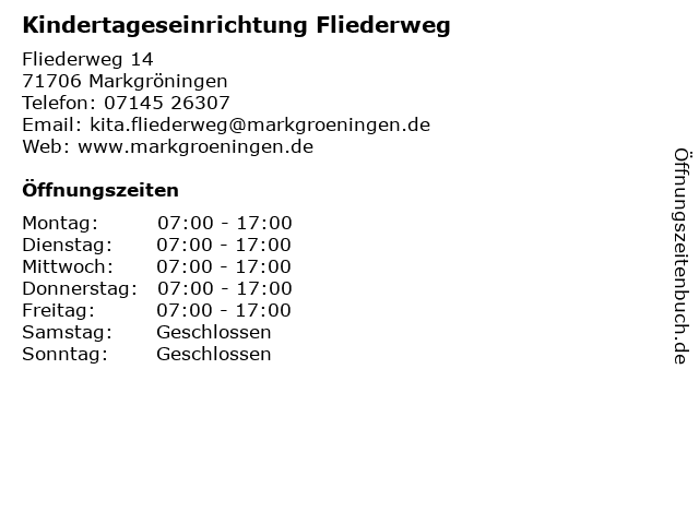 Kindertageseinrichtung Fliederweg in Markgröningen: Adresse und Öffnungszeiten