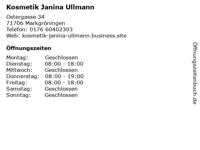 Kosmetik Janina Ullmann in Markgröningen: Adresse und Öffnungszeiten