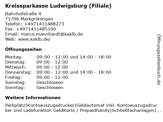 Kreissparkasse Ludwigsburg (Filiale) in Markgröningen: Adresse und Öffnungszeiten