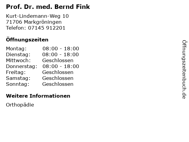Prof. Dr. med. Bernd Fink in Markgröningen: Adresse und Öffnungszeiten