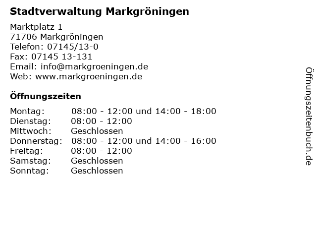 Stadtverwaltung Markgröningen in Markgröningen: Adresse und Öffnungszeiten