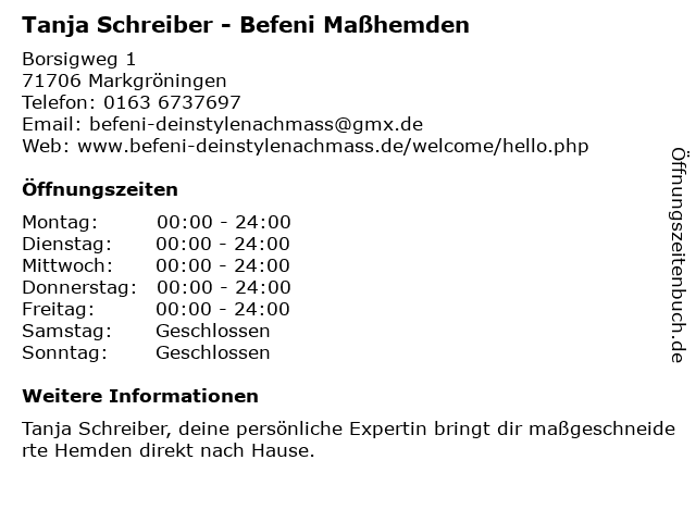 Tanja Schreiber - Befeni Maßhemden in Markgröningen: Adresse und Öffnungszeiten