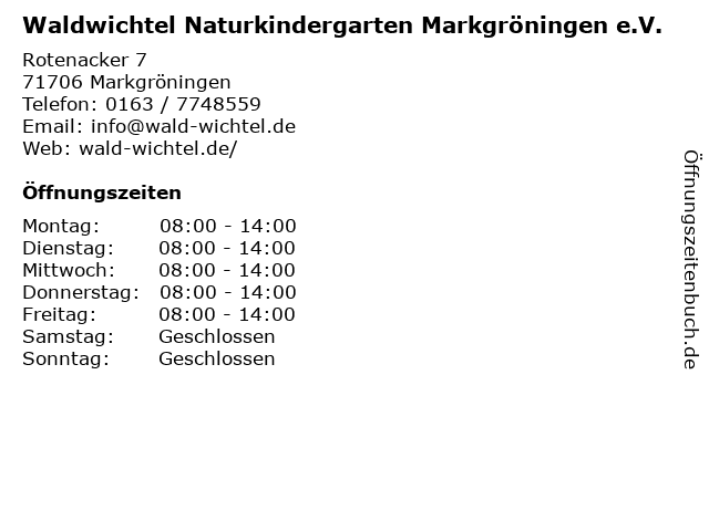 Waldwichtel Naturkindergarten Markgröningen e.V. in Markgröningen: Adresse und Öffnungszeiten