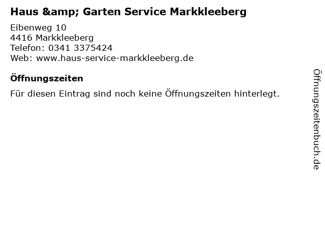 Haus & Garten Service Markkleeberg in Markkleeberg: Adresse und Öffnungszeiten