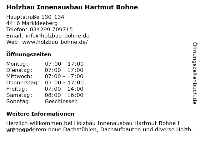 Holzbau Innenausbau Hartmut Bohne in Markkleeberg: Adresse und Öffnungszeiten