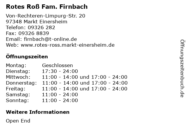 Rotes Roß Fam. Firnbach in Markt Einersheim: Adresse und Öffnungszeiten