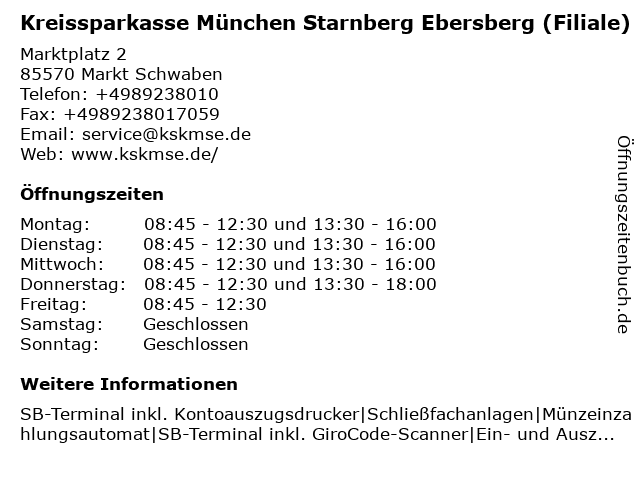ᐅ Offnungszeiten Kreissparkasse Munchen Starnberg Ebersberg Marktplatz 2 In Markt Schwaben