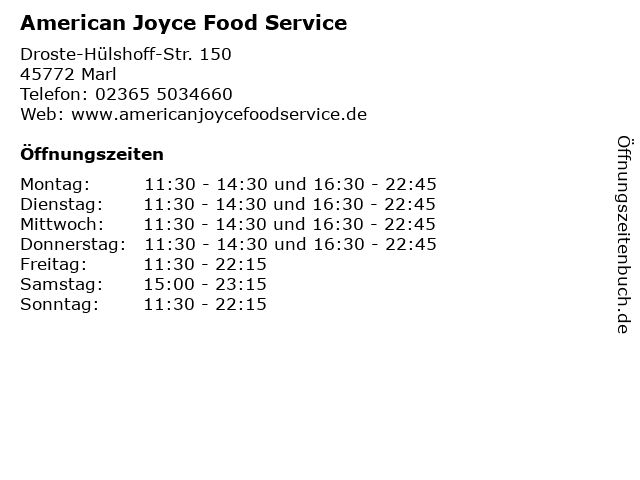 American Joyce Food Service in Marl: Adresse und Öffnungszeiten
