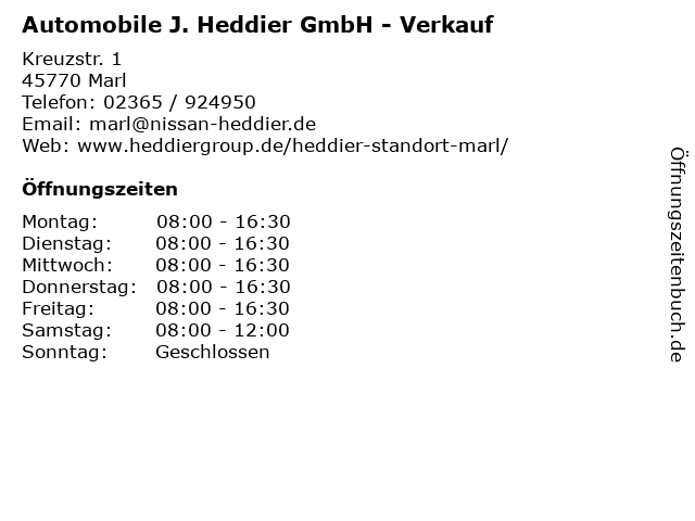 Automobile J. Heddier GmbH - Verkauf in Marl: Adresse und Öffnungszeiten